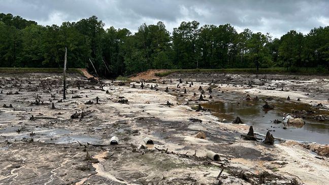 AUG. 7, 2024 - Ponds in Colleton County, South Carolina, were drained after two dikes failed amid flooding and heavy rain from Tropical Storm Debby. (Photo: WLOS Staff)