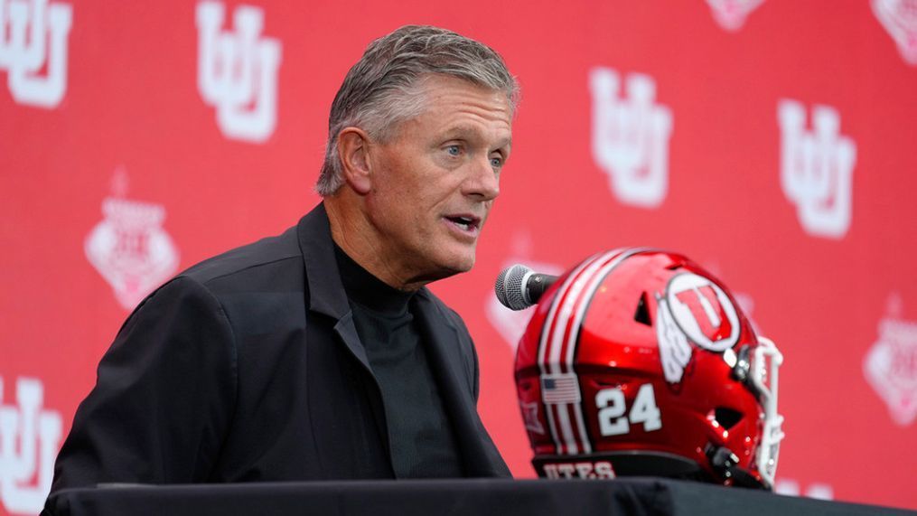 Utah head coach Kyle Whittingham speaks during the Big 12 NCAA college football media days in Las Vegas, Tuesday, July 9, 2024. (AP Photo/Lucas Peltier)