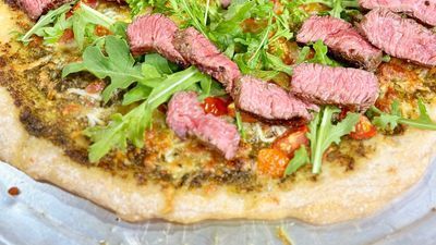 Image for story: Cooking with Chef Bryan - Pesto Steak Arugula Pizza