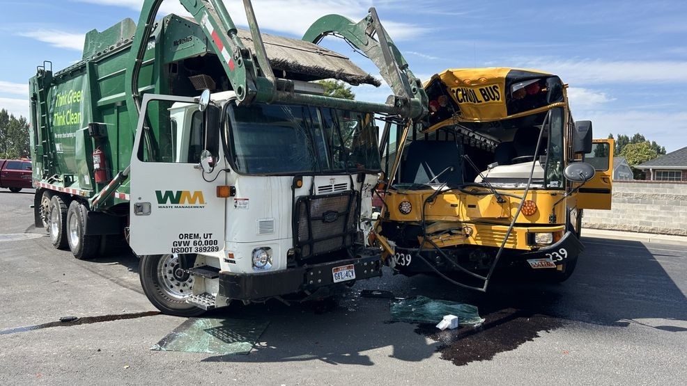 Officials have reported a head-on collision between a school bus and a garbage truck in the Spanish Fork area. (Photo: Spanish Fork Police)