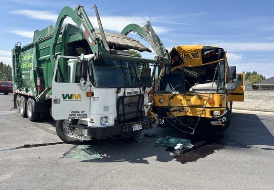 Image for story: Students injured after head-on collision between school bus, garbage truck in Spanish Fork