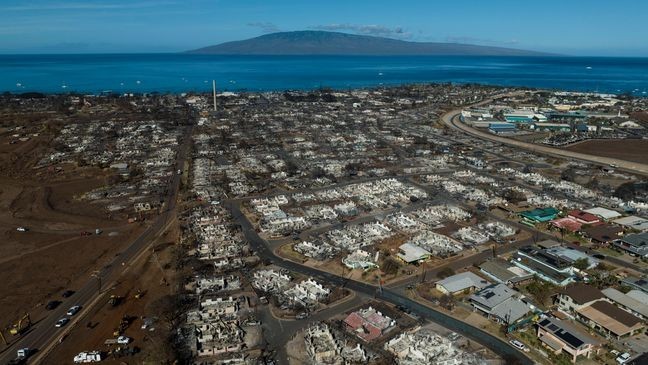 FILE - A general view shows the aftermath of a wildfire in Lahaina, Hawaii, Aug. 17, 2023. Hawaii Gov. Josh Green told the Associated Press on Wednesday, July 31, that the parties in Lahaina wildfire lawsuits against the state, Maui County and utilities are close to a global settlement of claims that will be worth a little over $4 billion. (AP Photo/Jae C. Hong, File)