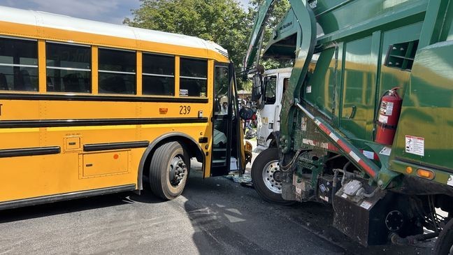 Officials have reported a head-on collision between a school bus and a garbage truck in the Spanish Fork area. (Photo: Spanish Fork Police)