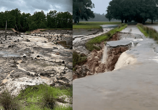 Image for story: WATCH: South Carolina pond drained after rain from Debby overwhelms dikes